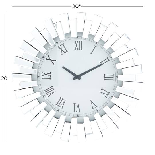 Silver MDF Glam Wall Clock, 20" x 3" x 20"